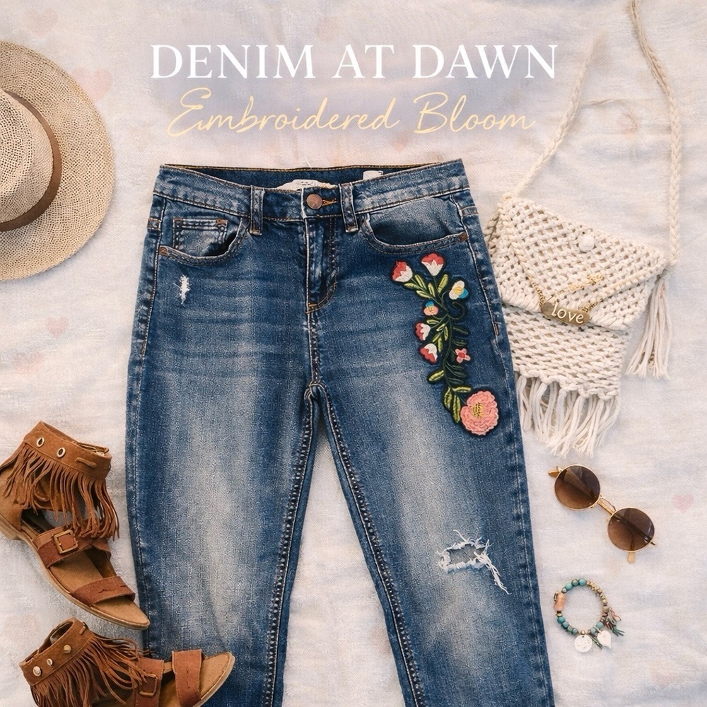 🌸 SP Black Label Embroidered Skinny Jeans | Size 27 Y2K Floral jeans